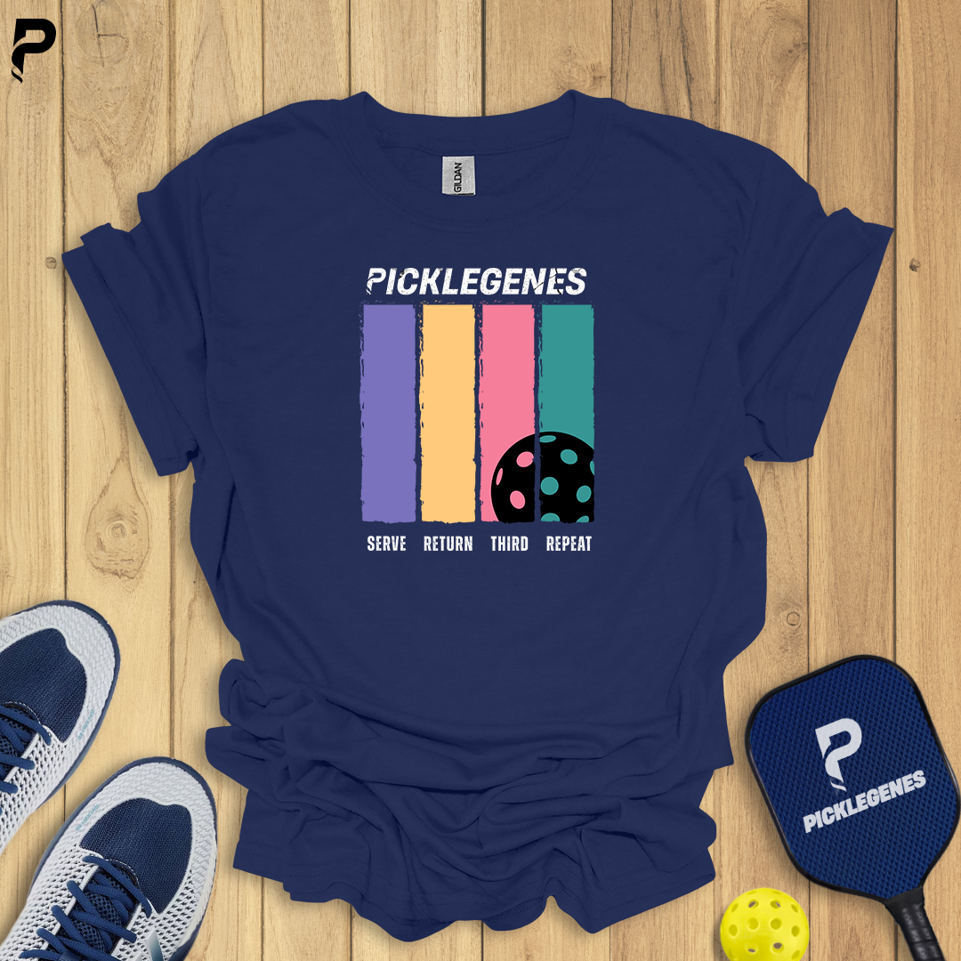 Serve Return Third Repeat Pickleball T-shirt - PickleGenes Pickleball T-Shirt