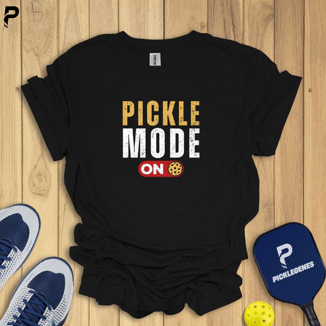 Pickle Mode on Cool Pickleball T-shirt - PickleGenes Pickleball T-Shirt