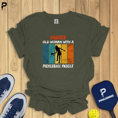 Danger Old Woman Pickleball T-Shirt - Back View