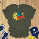 Eat Sleep Pickleball Repeat T-shirt – Comfortable and stylish pickleball outfit for men and women, perfect for court play.