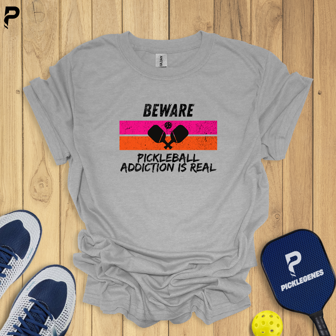 Beware Pickleball Addiction Pickleball T-shirt - Back View