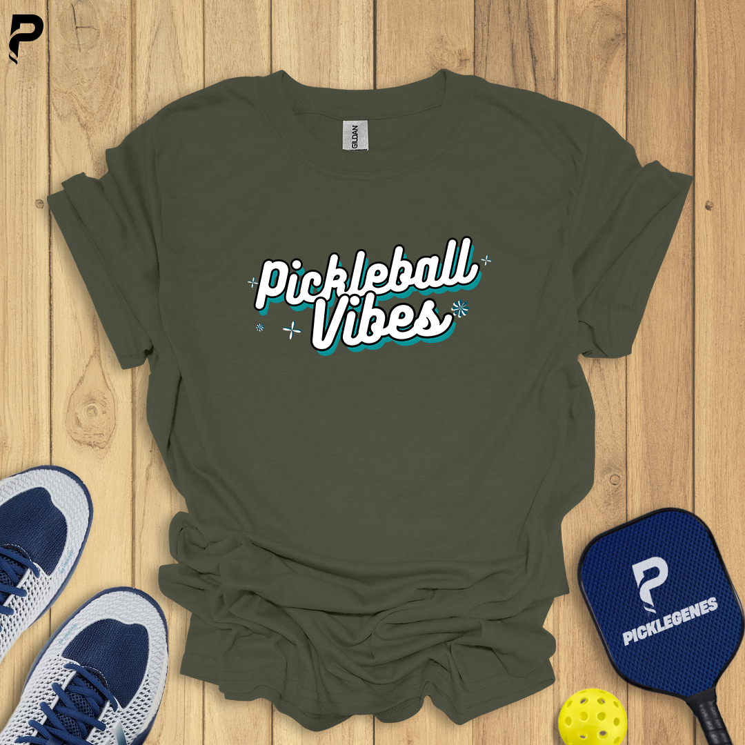 Pickleball Vibes Typo Pickleball T-Shirts - PickleGenes Pickleball T-Shirt
